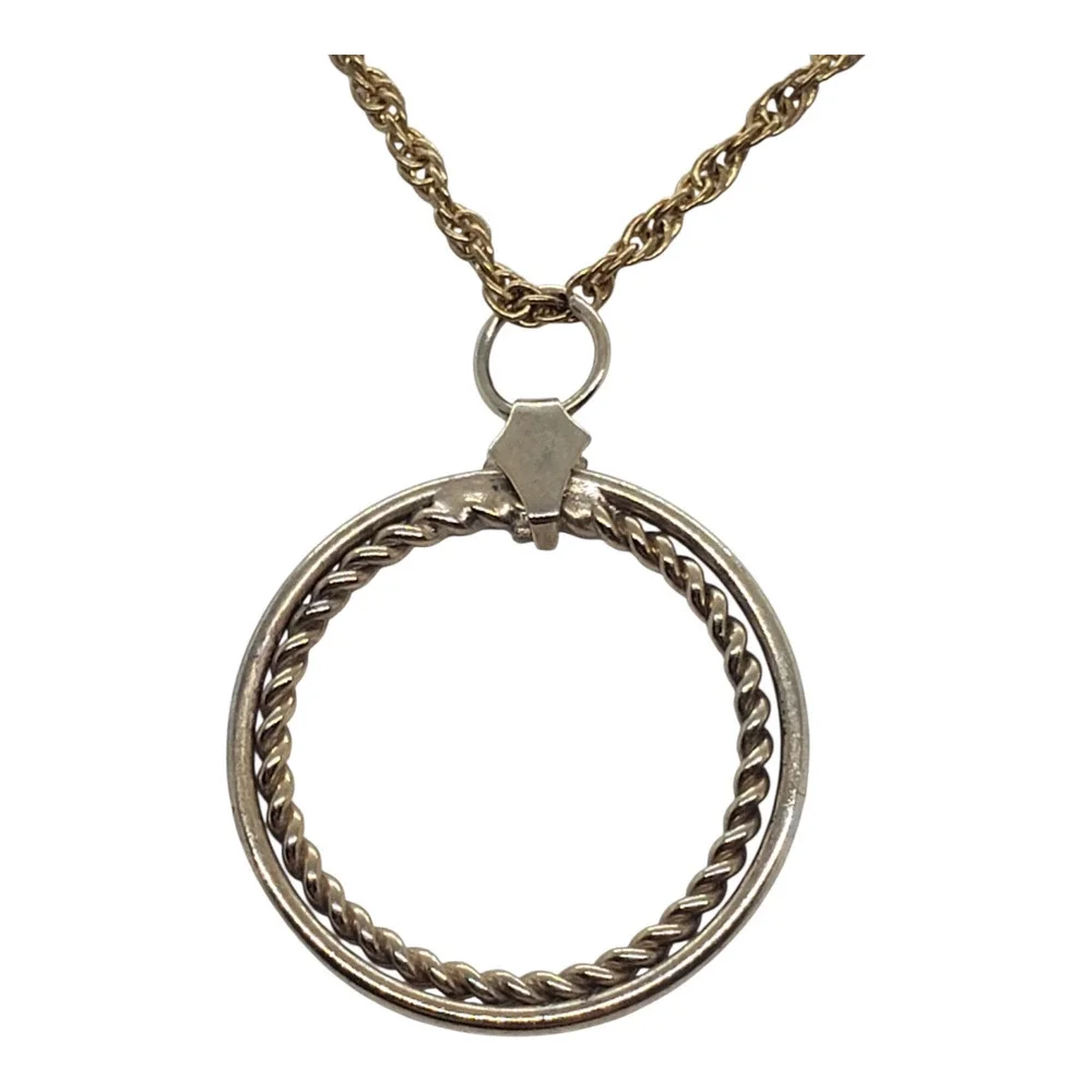 Vintage Pendant Necklace Gold Plated Twisted Rope & Round Hoop Gold Plated chain